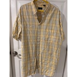 IZOD Jeans Plaid Button Up Short Sleeve Casual Shirt Yellow Blue‎ Size XL